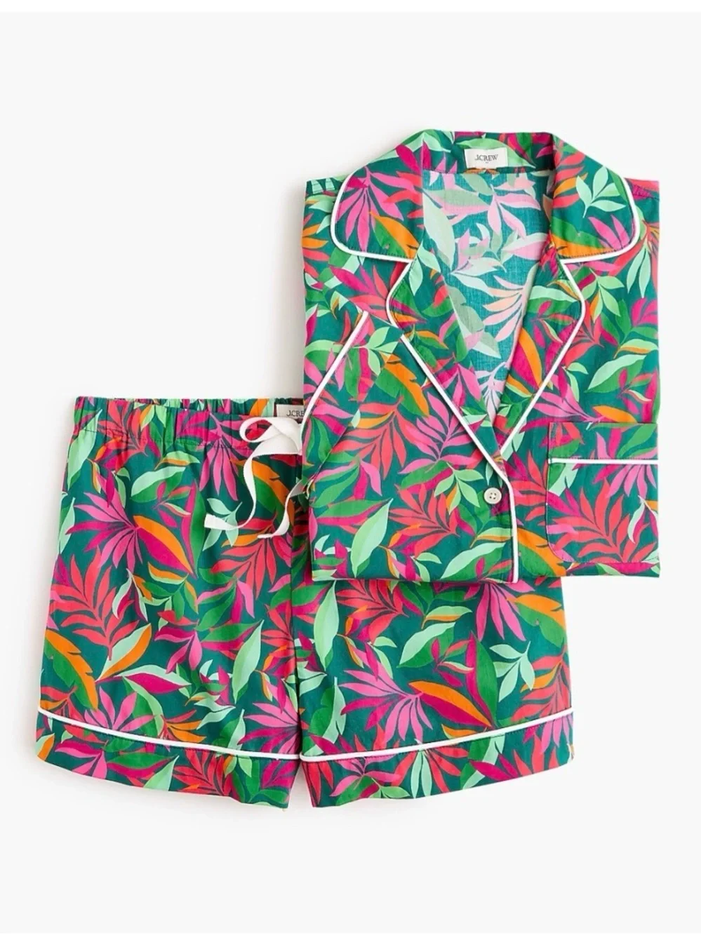 J. Crew Tropical Leaf Print Pajama Set - Green/Pink